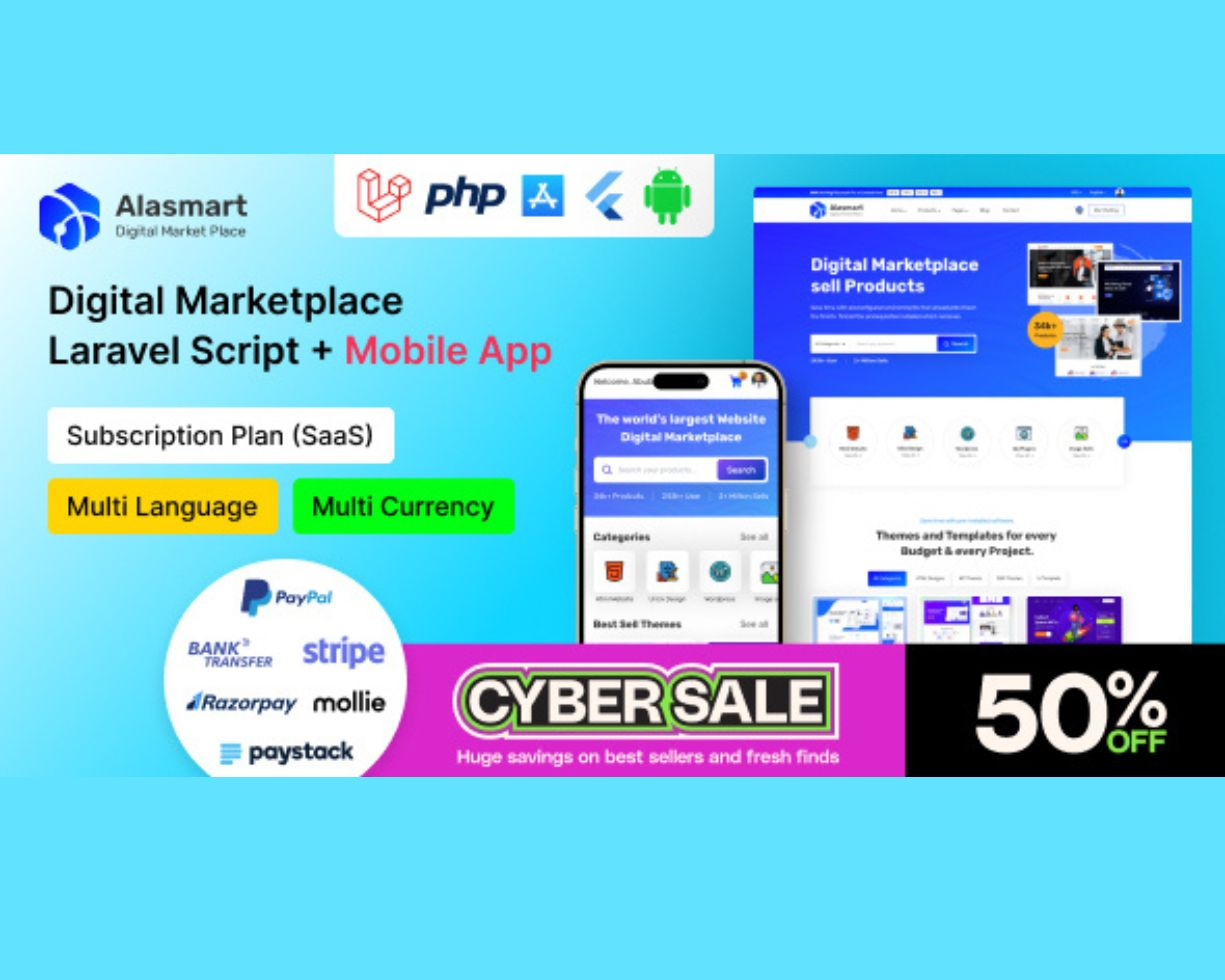 Alasmart - Digital Product Download Marketplace Laravel Script all versions available